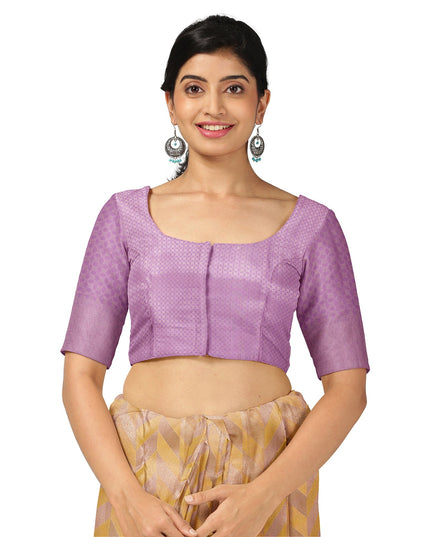 ساري كانجيفارام من الحرير الخالص بلون الخزامى والخردل بتصميم هندسي منسوج يدويًا ونقشة بالو متباينة، بطول 5.5 متر مع قطعة بلوزة، من أصل هندي - D22696