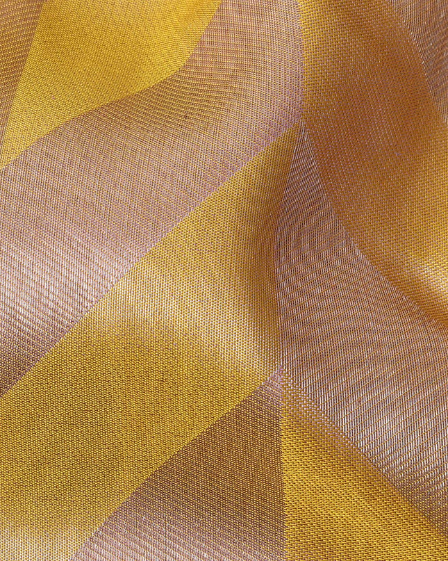 ساري كانجيفارام من الحرير الخالص بلون الخزامى والخردل بتصميم هندسي منسوج يدويًا ونقشة بالو متباينة، بطول 5.5 متر مع قطعة بلوزة، من أصل هندي - D22696