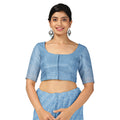 Sky Blue Pure Silk Kanjeevaram Saree with Handwoven Diagonal Butti Pattern and Ornamental Border, 5.5 Meters with Blouse Piece, Originating from India-D22698 - Regal Fabrics