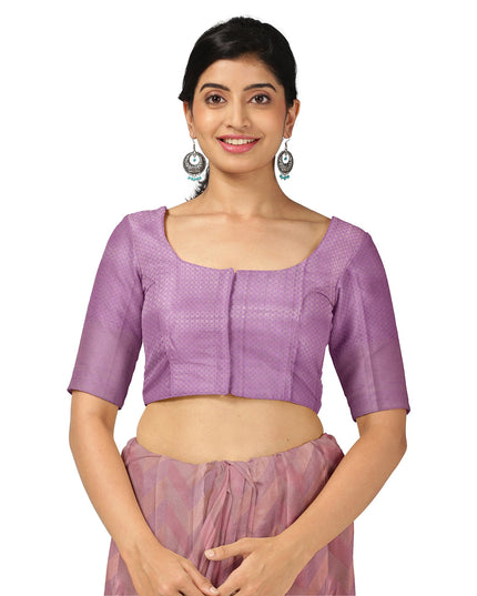 Lilac and Peach Pure Silk Kanjeevaram Saree with Handwoven Chevron Motif and Contrast Pallu, 5.5 Meters with Blouse Piece, Originating from India-D22699