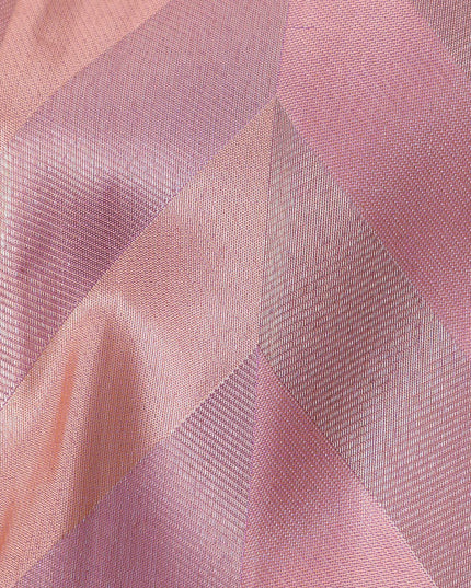 Lilac and Peach Pure Silk Kanjeevaram Saree with Handwoven Chevron Motif and Contrast Pallu, 5.5 Meters with Blouse Piece, Originating from India-D22699