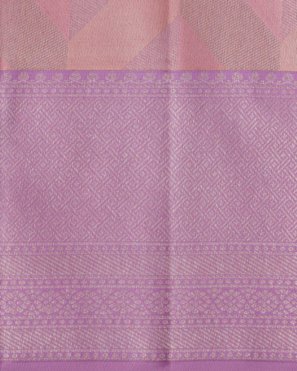 Lilac and Peach Pure Silk Kanjeevaram Saree with Handwoven Chevron Motif and Contrast Pallu, 5.5 Meters with Blouse Piece, Originating from India-D22699