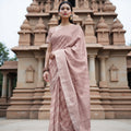 Blush Pink Pure Silk Kanjeevaram Saree with Handwoven Diagonal Butti Pattern and Ornamental Border, 5.5 Meters with Blouse Piece, Originating from India-D22701 - Regal Fabrics