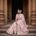 Blush Pink Pure Silk Kanjeevaram Saree with Handwoven Diagonal Butti Pattern and Ornamental Border, 5.5 Meters with Blouse Piece, Originating from India-D22701 - Regal Fabrics