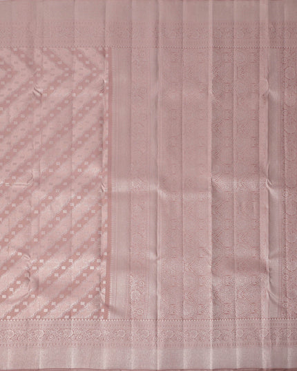 Blush Pink Pure Silk Kanjeevaram Saree with Handwoven Diagonal Butti Pattern and Ornamental Border, 5.5 Meters with Blouse Piece, Originating from India-D22701 - Regal Fabrics