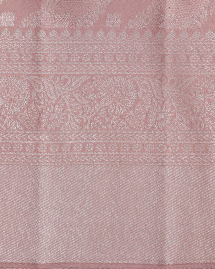 Blush Pink Pure Silk Kanjeevaram Saree with Handwoven Diagonal Butti Pattern and Ornamental Border, 5.5 Meters with Blouse Piece, Originating from India-D22701 - Regal Fabrics