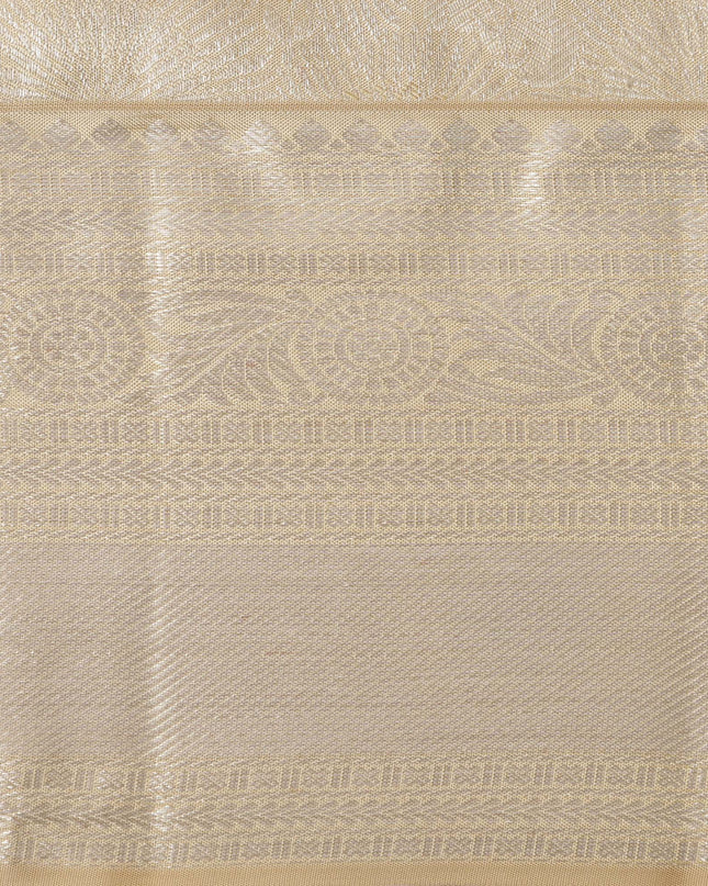 ساري كانجيفارام من الحرير الخالص بلون الشمبانيا الذهبي، بزخارف منسوجة يدويًا رقيقة وحواف لامعة، بطول 5.5 متر مع قطعة بلوزة، من أصل هندي - D22702