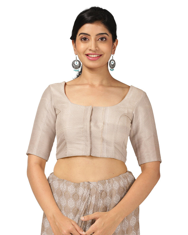 Taupe Pure Silk Kanjeevaram Saree with Handwoven Circular Motif Panel and Subtle Zari Highlights, 5.5 Meters with Blouse Piece, Originating from India-D22703