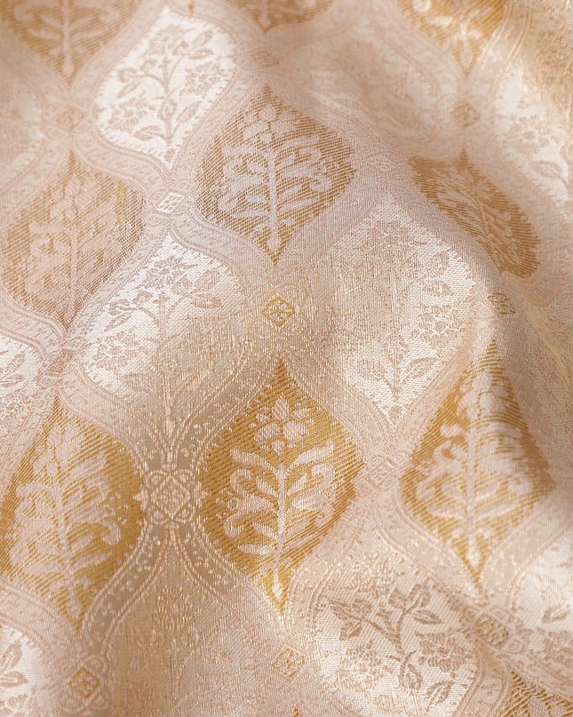 Taupe Pure Silk Kanjeevaram Saree with Handwoven Circular Motif Panel and Subtle Zari Highlights, 5.5 Meters with Blouse Piece, Originating from India-D22703