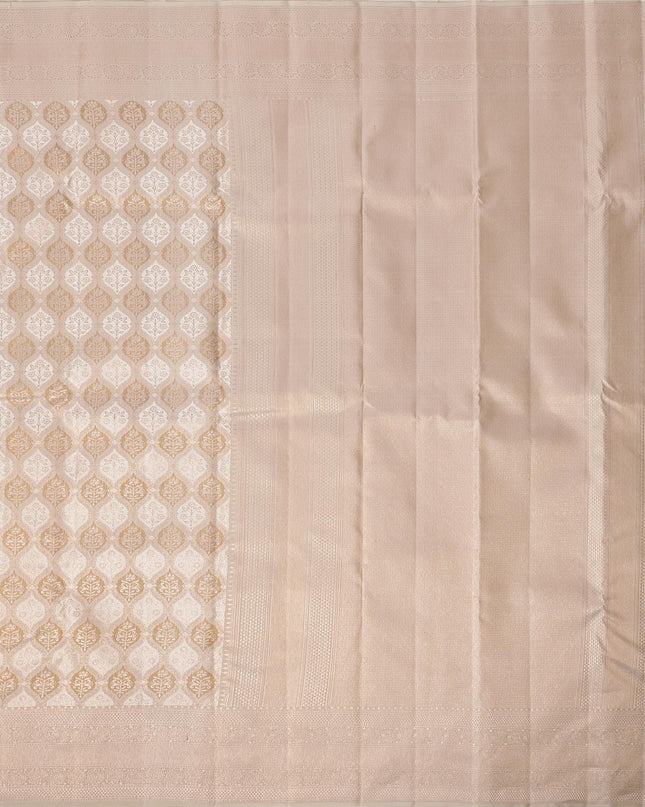 Taupe Pure Silk Kanjeevaram Saree with Handwoven Circular Motif Panel and Subtle Zari Highlights, 5.5 Meters with Blouse Piece, Originating from India-D22703