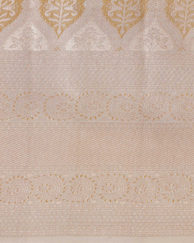 Taupe Pure Silk Kanjeevaram Saree with Handwoven Circular Motif Panel and Subtle Zari Highlights, 5.5 Meters with Blouse Piece, Originating from India-D22703