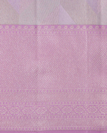 ساري كانجيفارام من الحرير الخالص بلون اللافندر، مع لوحة شيفرون هندسية منسوجة يدويًا وحواف متباينة، بطول 5.5 متر مع قطعة بلوزة، من أصل هندي - D22704