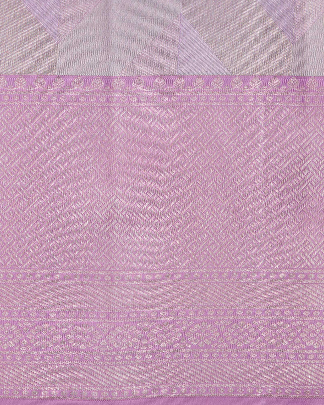 ساري كانجيفارام من الحرير الخالص بلون اللافندر، مع لوحة شيفرون هندسية منسوجة يدويًا وحواف متباينة، بطول 5.5 متر مع قطعة بلوزة، من أصل هندي - D22704