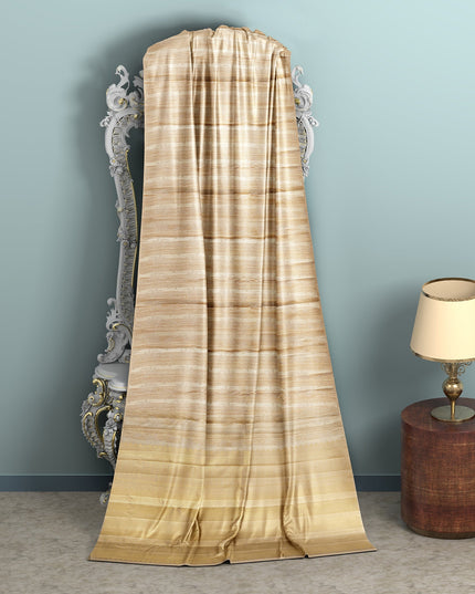 Beige and Gold Pure Tissue Silk Kanjeevaram Saree with Horizontal Textured Handwoven Stripes and Rich Zari Border, 5.5 Meters with Blouse Piece, Originating from India-D22707