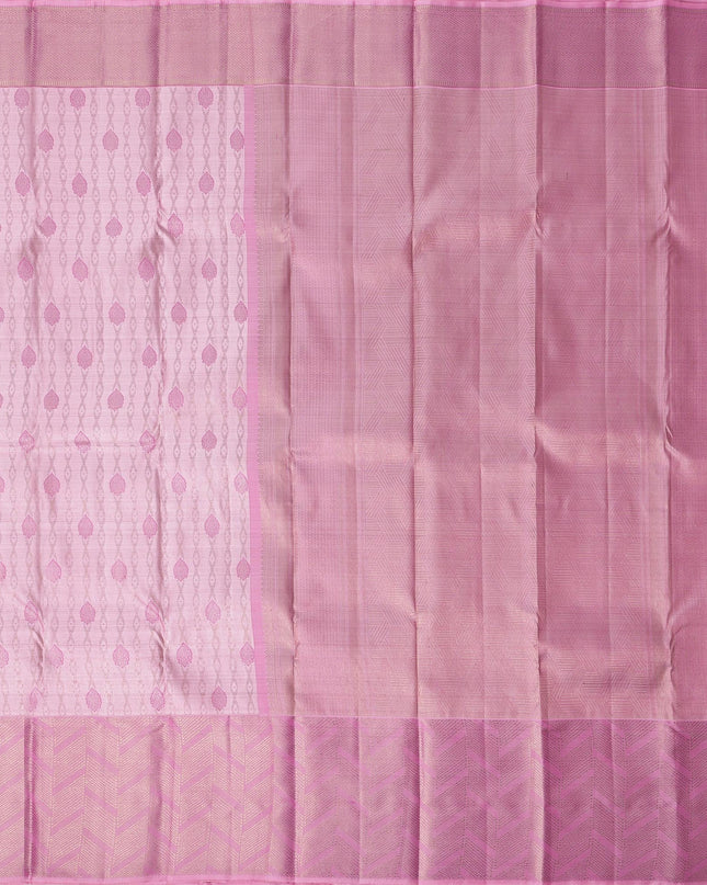 Rose Pink Pure Tissue Silk Kanjeevaram Saree with Handwoven Circular Butti Design and Chevron Pattern Border, 5.5 Meters with Blouse Piece, Originating from India-D22708 - Regal Fabrics