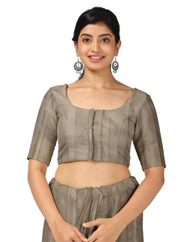 Olive Green Pure Tissue Silk Kanjeevaram Saree with Handwoven Self-Striped Texture and Subtle Zari Finish, 5.5 Meters with Blouse Piece, Originating from India-D22709