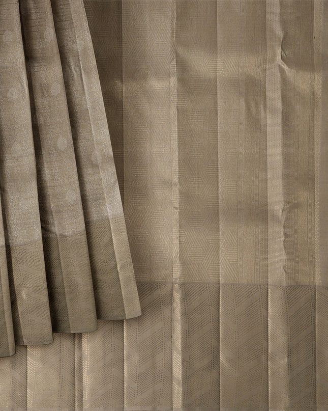 Olive Green Pure Tissue Silk Kanjeevaram Saree with Handwoven Self-Striped Texture and Subtle Zari Finish, 5.5 Meters with Blouse Piece, Originating from India-D22709