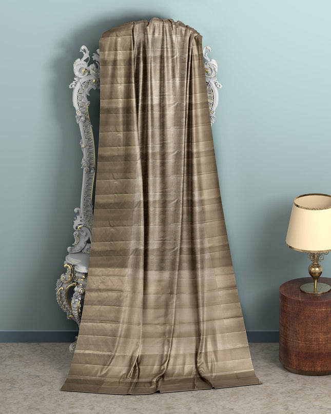 Olive Green Pure Tissue Silk Kanjeevaram Saree with Handwoven Self-Striped Texture and Subtle Zari Finish, 5.5 Meters with Blouse Piece, Originating from India-D22709