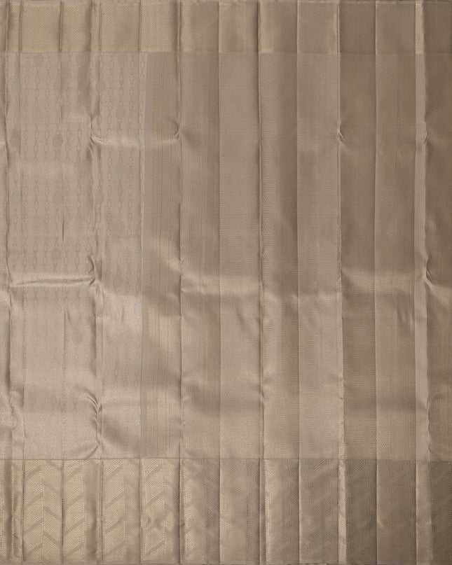 Olive Green Pure Tissue Silk Kanjeevaram Saree with Handwoven Self-Striped Texture and Subtle Zari Finish, 5.5 Meters with Blouse Piece, Originating from India-D22709