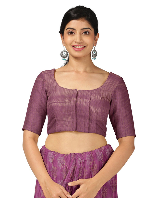 Magenta Pure Tissue Silk Kanjeevaram Saree with Handwoven Horizontal Zari Motifs and Contrast Gold Border, 5.5 Meters with Blouse Piece, Originating from India-D22710