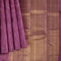 Magenta Pure Tissue Silk Kanjeevaram Saree with Handwoven Horizontal Zari Motifs and Contrast Gold Border, 5.5 Meters with Blouse Piece, Originating from India-D22710