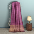 Magenta Pure Tissue Silk Kanjeevaram Saree with Handwoven Horizontal Zari Motifs and Contrast Gold Border, 5.5 Meters with Blouse Piece, Originating from India-D22710