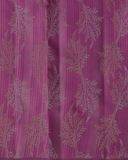 Magenta Pure Tissue Silk Kanjeevaram Saree with Handwoven Horizontal Zari Motifs and Contrast Gold Border, 5.5 Meters with Blouse Piece, Originating from India-D22710