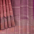 Reddish Pink Pure Tissue Silk Kanjeevaram Saree with Handwoven Zari Grid Design and Traditional Contrast Border, 5.5 Meters with Blouse Piece, Originating from India-D22712 - Regal Fabrics