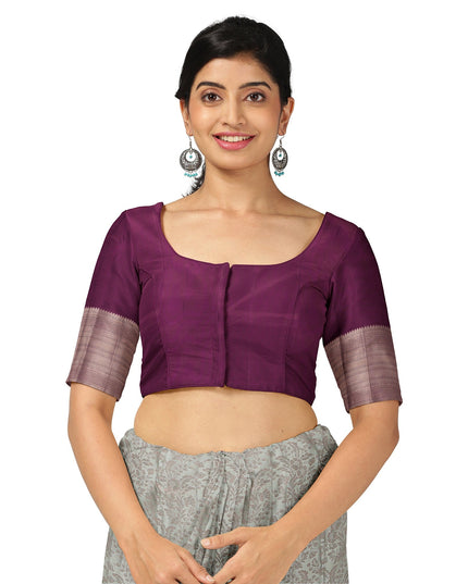 Silver and Mauve Pure Silk Kanjeevaram Saree with Handwoven Floral Vine Design and Rich Contrast Border, 5.5 Meters with Blouse Piece, Originating from India-D22713