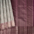 Silver and Mauve Pure Silk Kanjeevaram Saree with Handwoven Floral Vine Design and Rich Contrast Border, 5.5 Meters with Blouse Piece, Originating from India-D22713