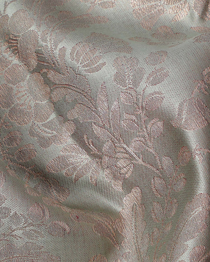 Silver and Mauve Pure Silk Kanjeevaram Saree with Handwoven Floral Vine Design and Rich Contrast Border, 5.5 Meters with Blouse Piece, Originating from India-D22713
