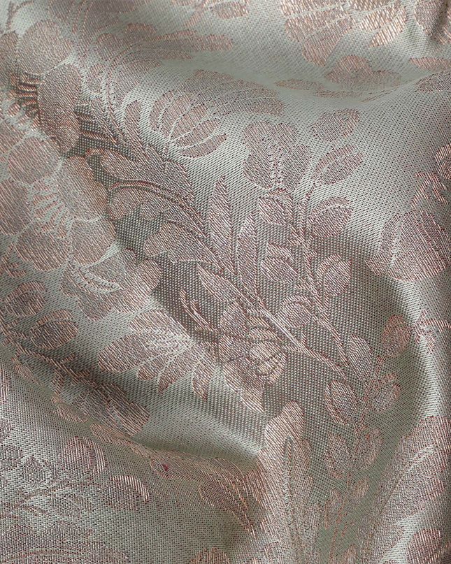 Silver and Mauve Pure Silk Kanjeevaram Saree with Handwoven Floral Vine Design and Rich Contrast Border, 5.5 Meters with Blouse Piece, Originating from India-D22713