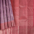Lavender and Coral Pure Silk Kanjeevaram Saree with Handwoven Ornamental Motif Panel and Traditional Contrast Border, 5.5 Meters with Blouse Piece, Originating from India-D22715