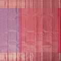 Lavender and Coral Pure Silk Kanjeevaram Saree with Handwoven Ornamental Motif Panel and Traditional Contrast Border, 5.5 Meters with Blouse Piece, Originating from India-D22715