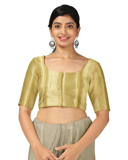 Golden Yellow and Silver Pure Tissue Silk Kanjeevaram Saree with Handwoven Minimalist Stripes and Solid Zari Border, 5.5 Meters with Blouse Piece, Originating from India-D22720