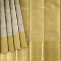 Golden Yellow and Silver Pure Tissue Silk Kanjeevaram Saree with Handwoven Minimalist Stripes and Solid Zari Border, 5.5 Meters with Blouse Piece, Originating from India-D22720