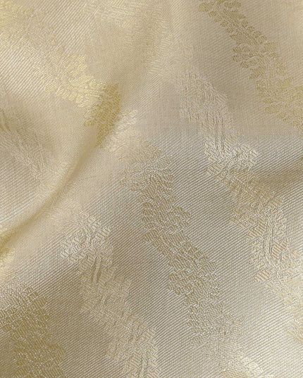 Golden Yellow and Silver Pure Tissue Silk Kanjeevaram Saree with Handwoven Minimalist Stripes and Solid Zari Border, 5.5 Meters with Blouse Piece, Originating from India-D22720