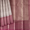Rose Pink Pure Tissue Silk Kanjeevaram Saree with Geometric Zari Border and Dual Tone Weave, 5.5 Meters with Blouse Piece, Handwoven from India-D22723