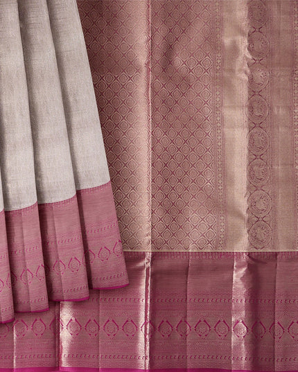 Rose Pink Pure Tissue Silk Kanjeevaram Saree with Geometric Zari Border and Dual Tone Weave, 5.5 Meters with Blouse Piece, Handwoven from India-D22723