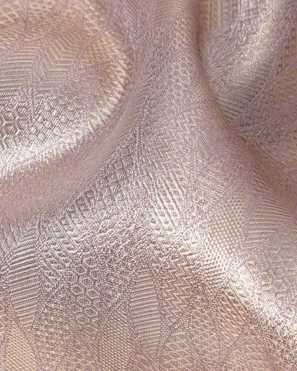 Rose Pink Pure Tissue Silk Kanjeevaram Saree with Geometric Zari Border and Dual Tone Weave, 5.5 Meters with Blouse Piece, Handwoven from India-D22723