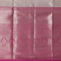 Rose Pink Pure Tissue Silk Kanjeevaram Saree with Geometric Zari Border and Dual Tone Weave, 5.5 Meters with Blouse Piece, Handwoven from India-D22723
