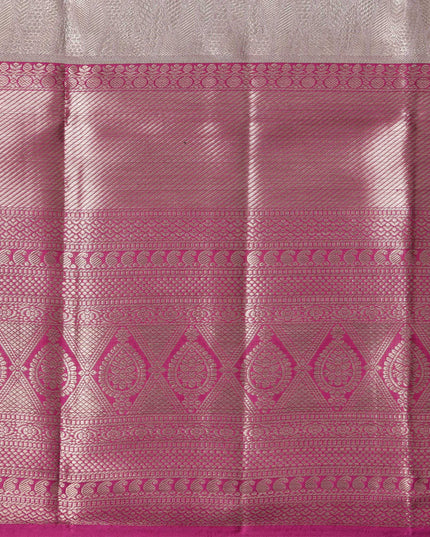 Rose Pink Pure Tissue Silk Kanjeevaram Saree with Geometric Zari Border and Dual Tone Weave, 5.5 Meters with Blouse Piece, Handwoven from India-D22723