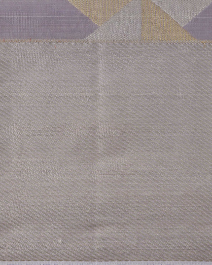 ساري كانجيفارام من الحرير الخالص بتصميم زاري منقوش باللونين الرمادي الفضي والأرجواني مع بالو لامع، 5.5 متر مع قطعة بلوزة، منسوج يدويًا من الهند - D22724