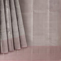 Smokey Grey and Dusty Rose Plain Woven Pure Silk Kanjeevaram Saree with Subtle Stripes, 5.5 Meters with Blouse Piece, Handwoven from India-D22725 - Regal Fabrics