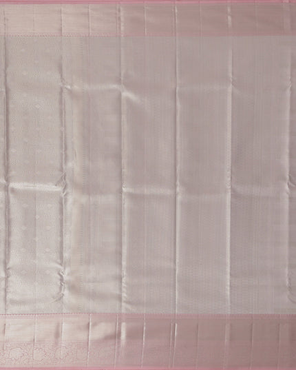Smokey Grey and Dusty Rose Plain Woven Pure Silk Kanjeevaram Saree with Subtle Stripes, 5.5 Meters with Blouse Piece, Handwoven from India-D22725 - Regal Fabrics