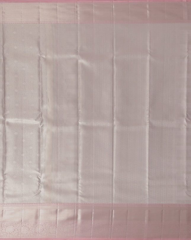 Smokey Grey and Dusty Rose Plain Woven Pure Silk Kanjeevaram Saree with Subtle Stripes, 5.5 Meters with Blouse Piece, Handwoven from India-D22725 - Regal Fabrics