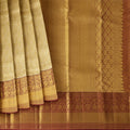 Golden Mustard Traditional Zari Brocade Weave with Maroon Border Pure Silk Kanjeevaram Saree, 5.5 Meters with Blouse Piece, Handwoven from India-D22728