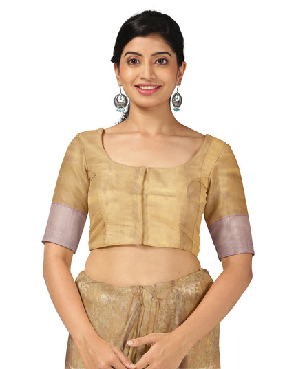 ساري كانجيفارام من الحرير الخالص بتصميم زهري وردي باهت وذهبي، 5.5 متر مع قطعة بلوزة، منسوج يدويًا من الهند - D22730