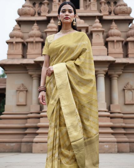 Golden Diagonal Checks Zari Weave Pure Tissue Silk Kanjeevaram Saree, 5.5 Meters with Blouse Piece, Handwoven from India-D22734