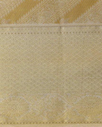 Golden Diagonal Checks Zari Weave Pure Tissue Silk Kanjeevaram Saree, 5.5 Meters with Blouse Piece, Handwoven from India-D22734